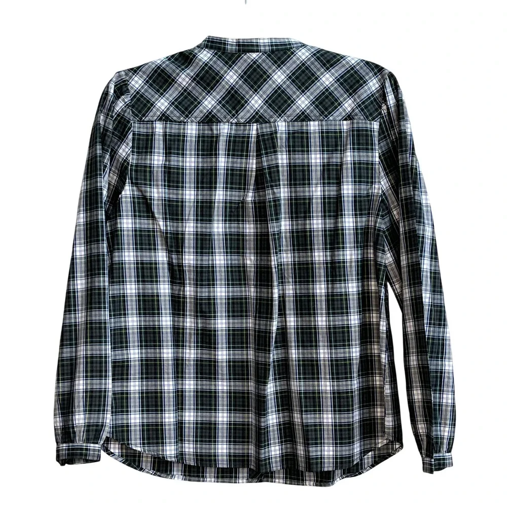 J Crew Plaid Embroidered Shirt Womens M Green Black Button Down Long‎ Sleeve Top